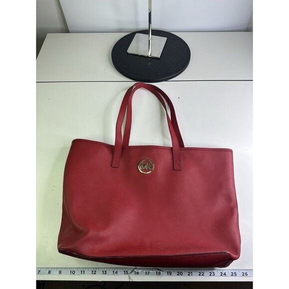 Michael Kors Leather Jet Set Travel Tote Bag Red 35S3GTVT2T - Picture 4 of 9